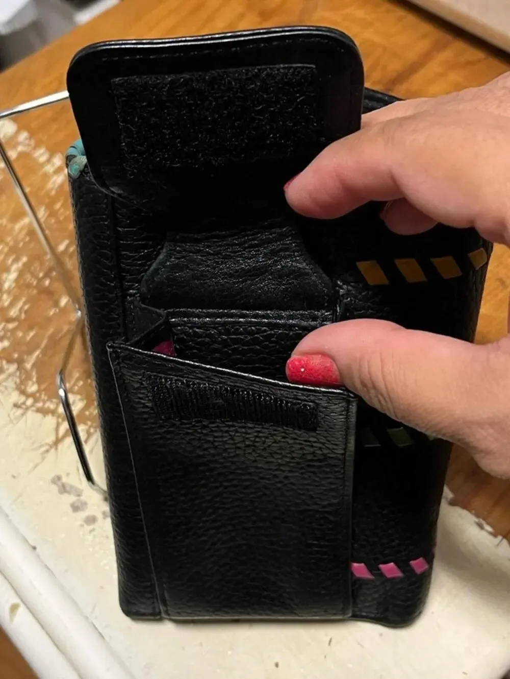 Brighton Black Leather Women's Crossbody Wallet with Colorful Accents
